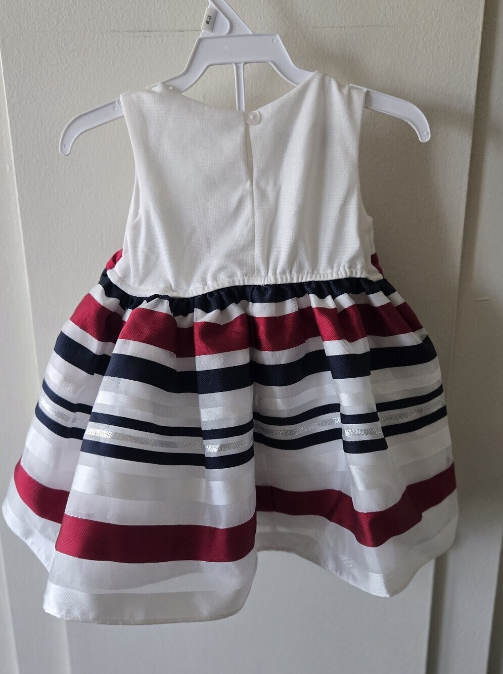 Purple Rose Baby 12 M White Blue Red Striped Party Dress with Bow Tule - Picture 4 of 5